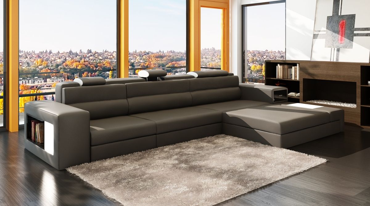 Polaris Mini Grey Contemporary Bonded Leather Right Facing Sectional Sofa