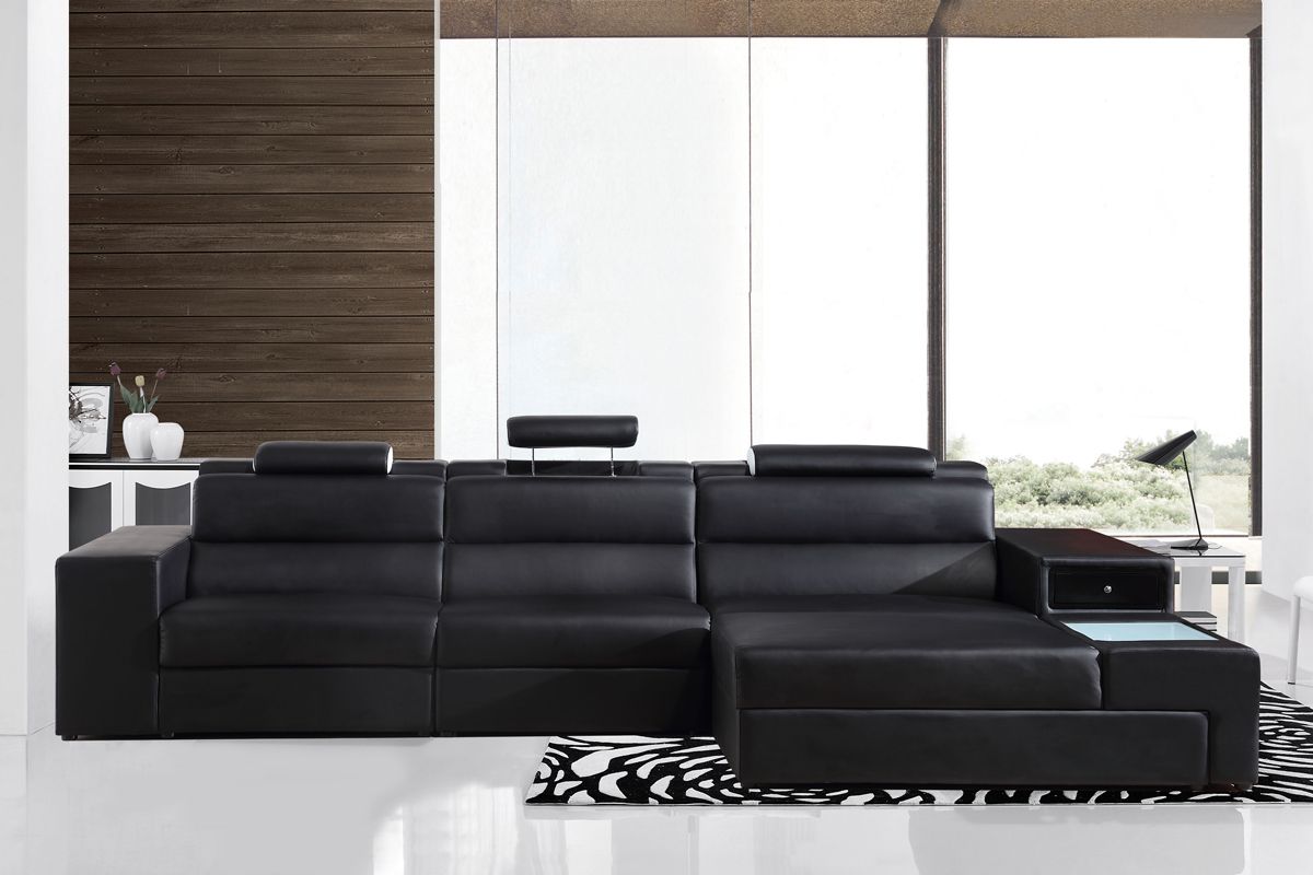 Polaris Mini Black Contemporary Bonded Leather Right Facing Sectional Sofa
