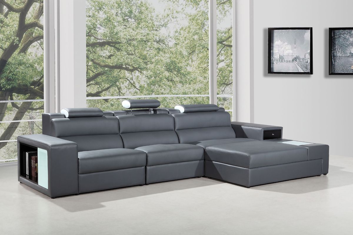 Polaris Mini Grey Contemporary Bonded Leather Right Facing Sectional Sofa
