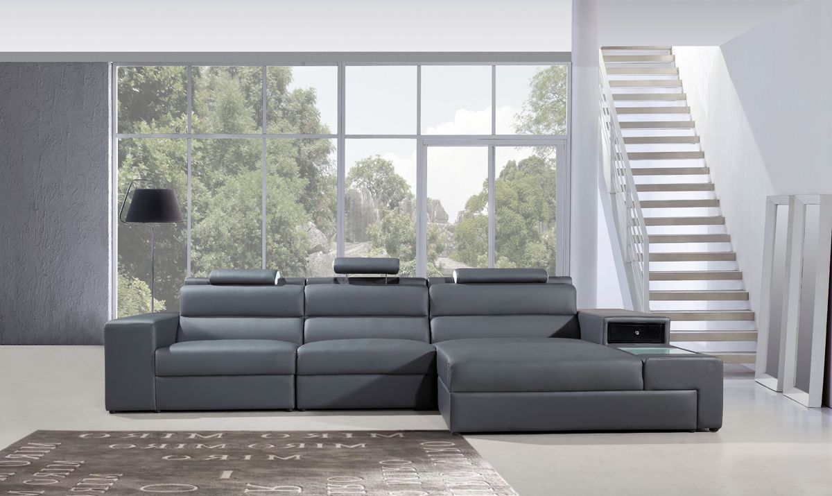 Polaris Mini Grey Contemporary Bonded Leather Right Facing Sectional Sofa