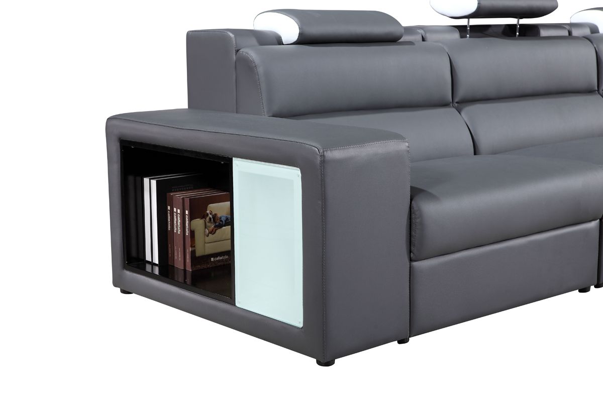 Polaris Mini Grey Contemporary Bonded Leather Right Facing Sectional Sofa
