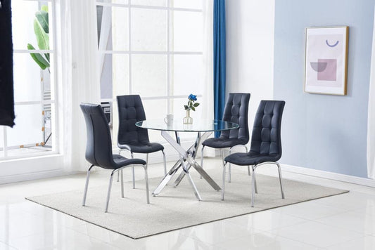 Brilliance – Round Table – Chrome Base With Glass Top & 4 chairs