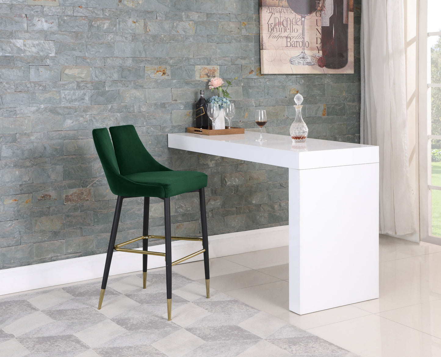 Sleek Velvet Upholstered Bar Stool (Set of 2)