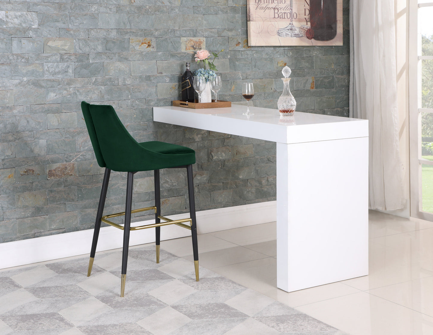 Sleek Velvet Upholstered Bar Stool (Set of 2)