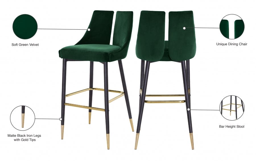 Sleek Velvet Upholstered Bar Stool (Set of 2)