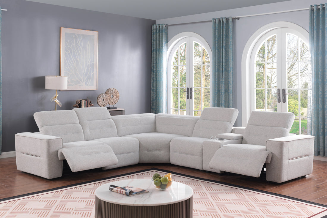 6PC POWER SECTIONAL Modern Comfort in Light Grey Fabric