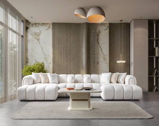 Lis Ivory Boucle Double Chaise 147" Sectional