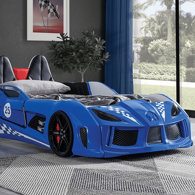 Trackster Blue Race Car Twin Bed