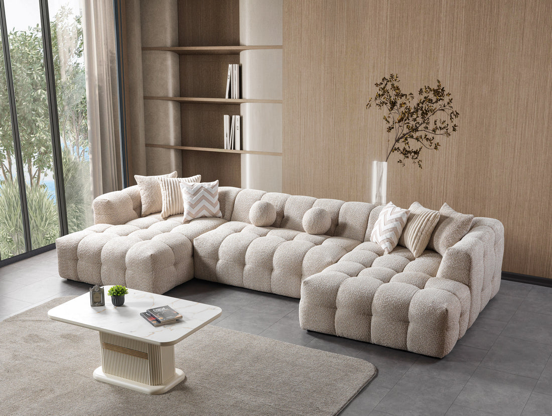 Ivy Sand Boucle Double Chaise 146" Sectional