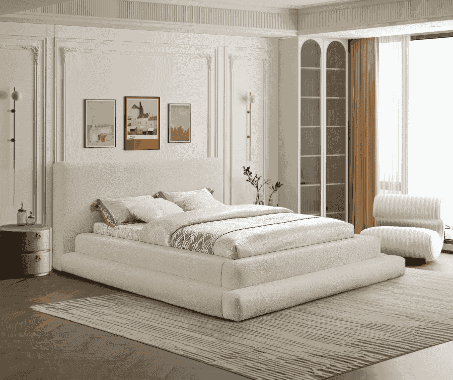 Dane Teddy Fabric King Bed - Beige