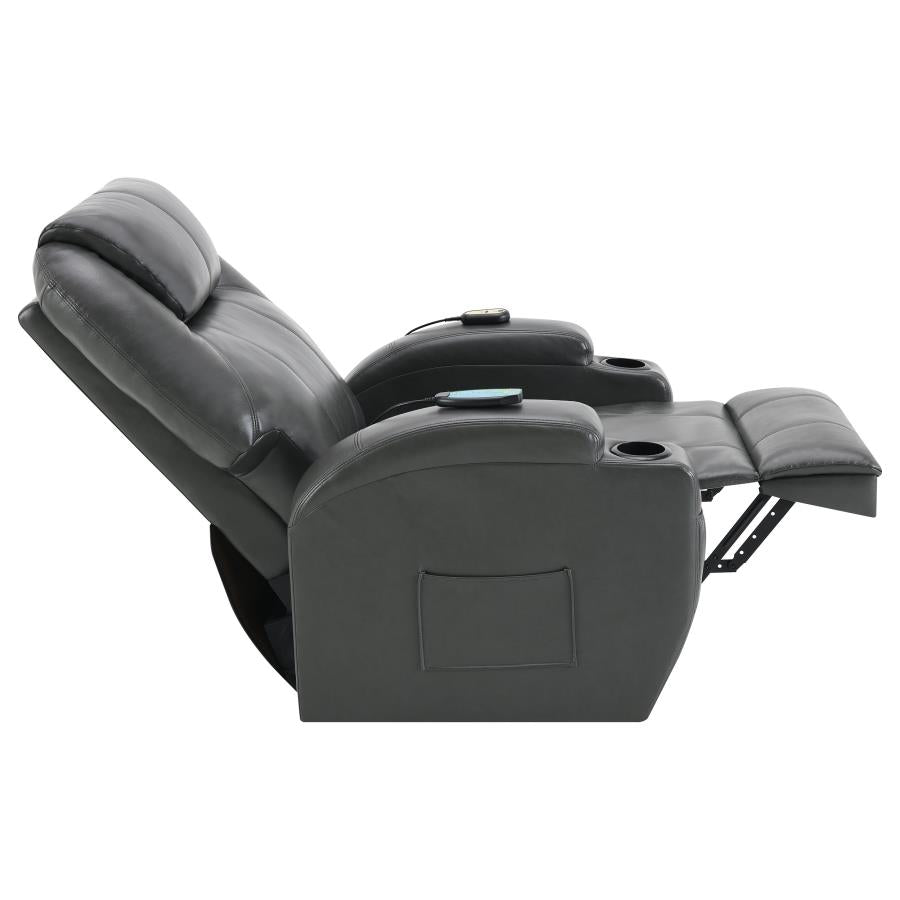 SANGER UPHOLSTERED POWER LIFT MASSAGE RECLINER CHARCOAL GREY