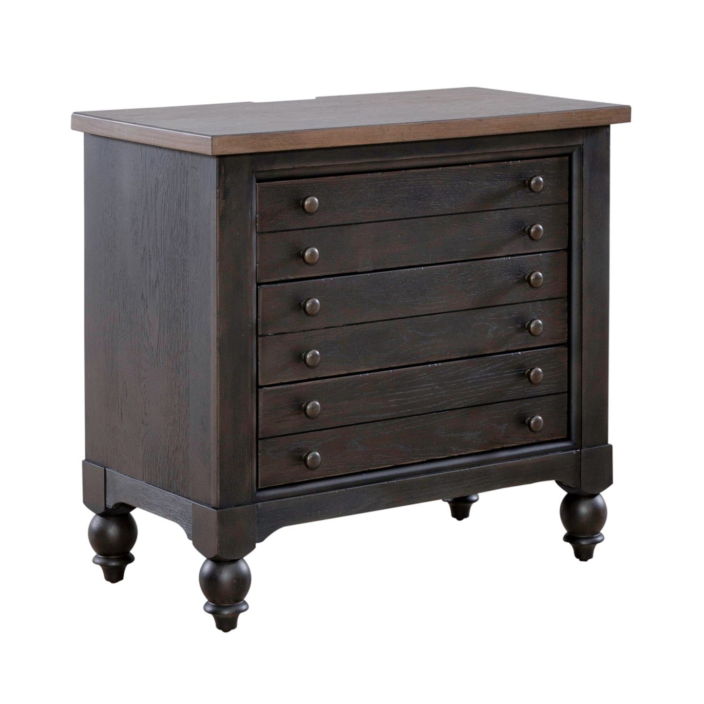 Americana Farmhouse Bedside Chest w/ Charging Station - Black