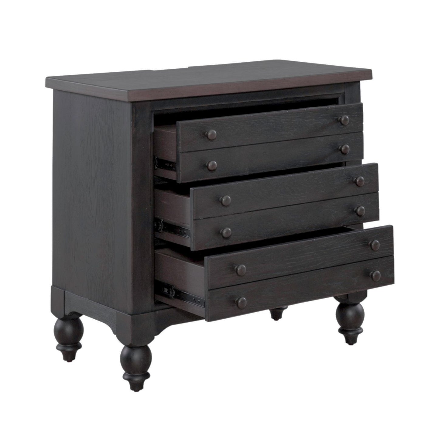 Americana Farmhouse Bedside Chest w/ Charging Station - Black