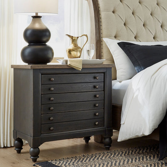Americana Farmhouse Bedside Chest w/ Charging Station - Black