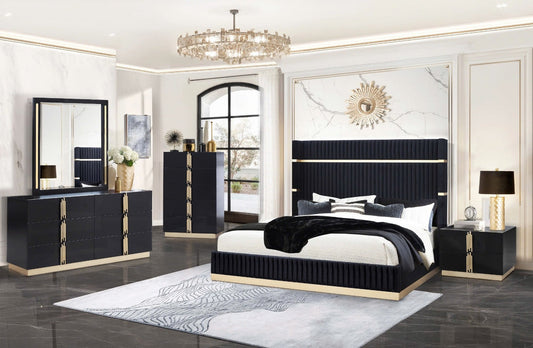 Modrest Evon Modern Black Velvet & Gold