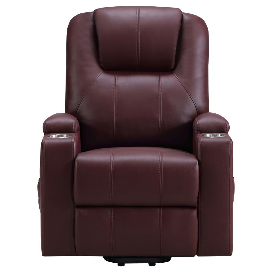 UPHOLSTERED POWER LIFT MASSAGE RECLINER WINE