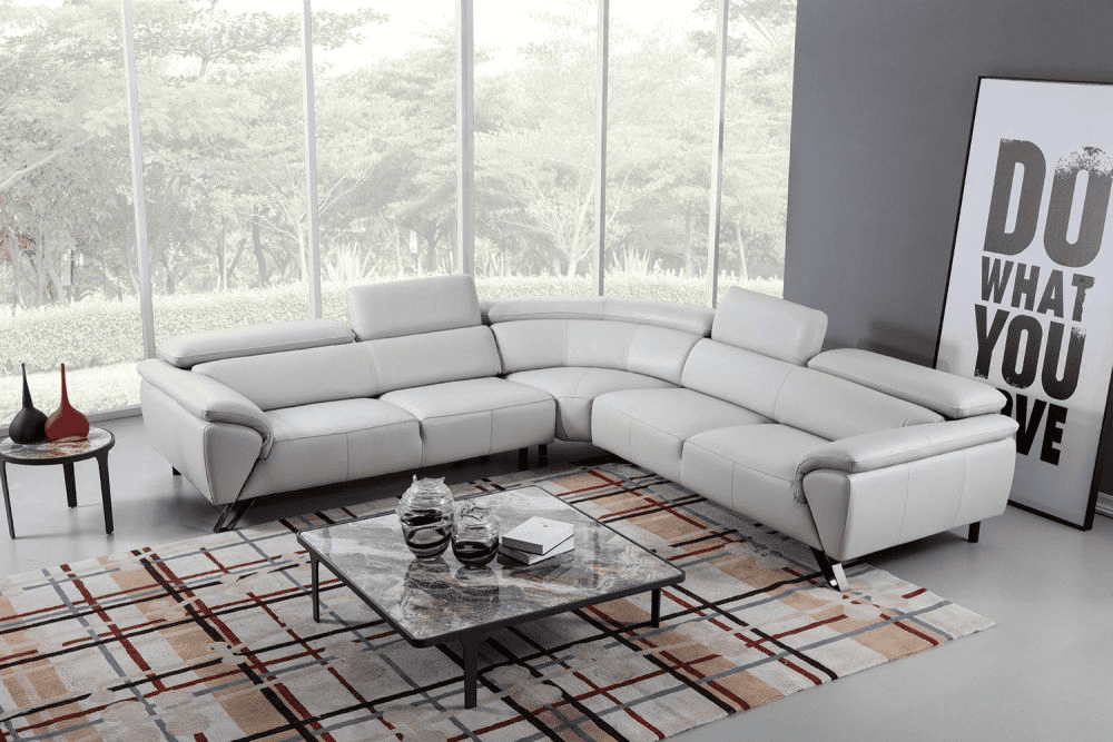 Light Gray Italian Top Grain Leather Sectional Sofa Set