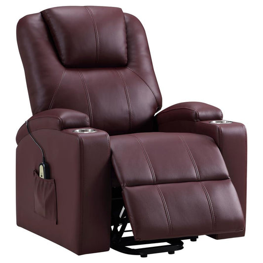 UPHOLSTERED POWER LIFT MASSAGE RECLINER WINE