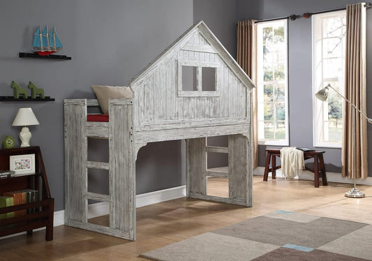 Donco Kids Club House Tall Loft Bed, Twin, Brushed Driftwood