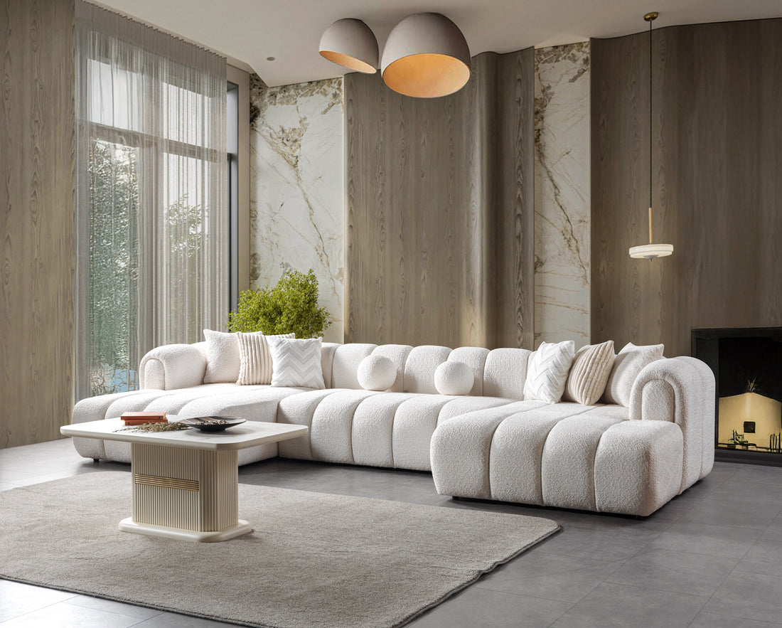 Lis Ivory Boucle Double Chaise 147" Sectional