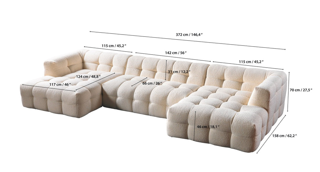 Ivy Ivory Boucle Double Chaise 146" Sectional
