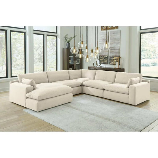 Elyza Linen 5pc Sectional Sofa w/ LAF Corner Chaise
