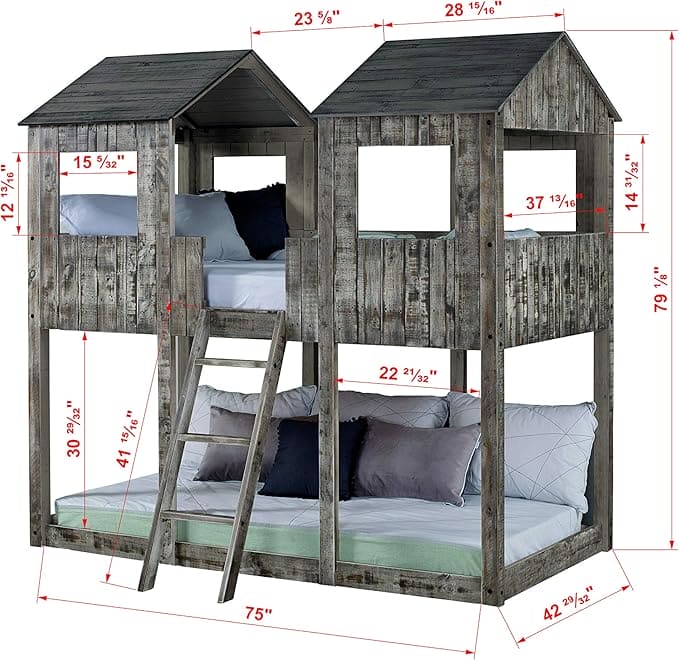 DONCO Twin Tower Bunk Bed BUNKBED, TWIN/TWIN, Rustic Dirty White