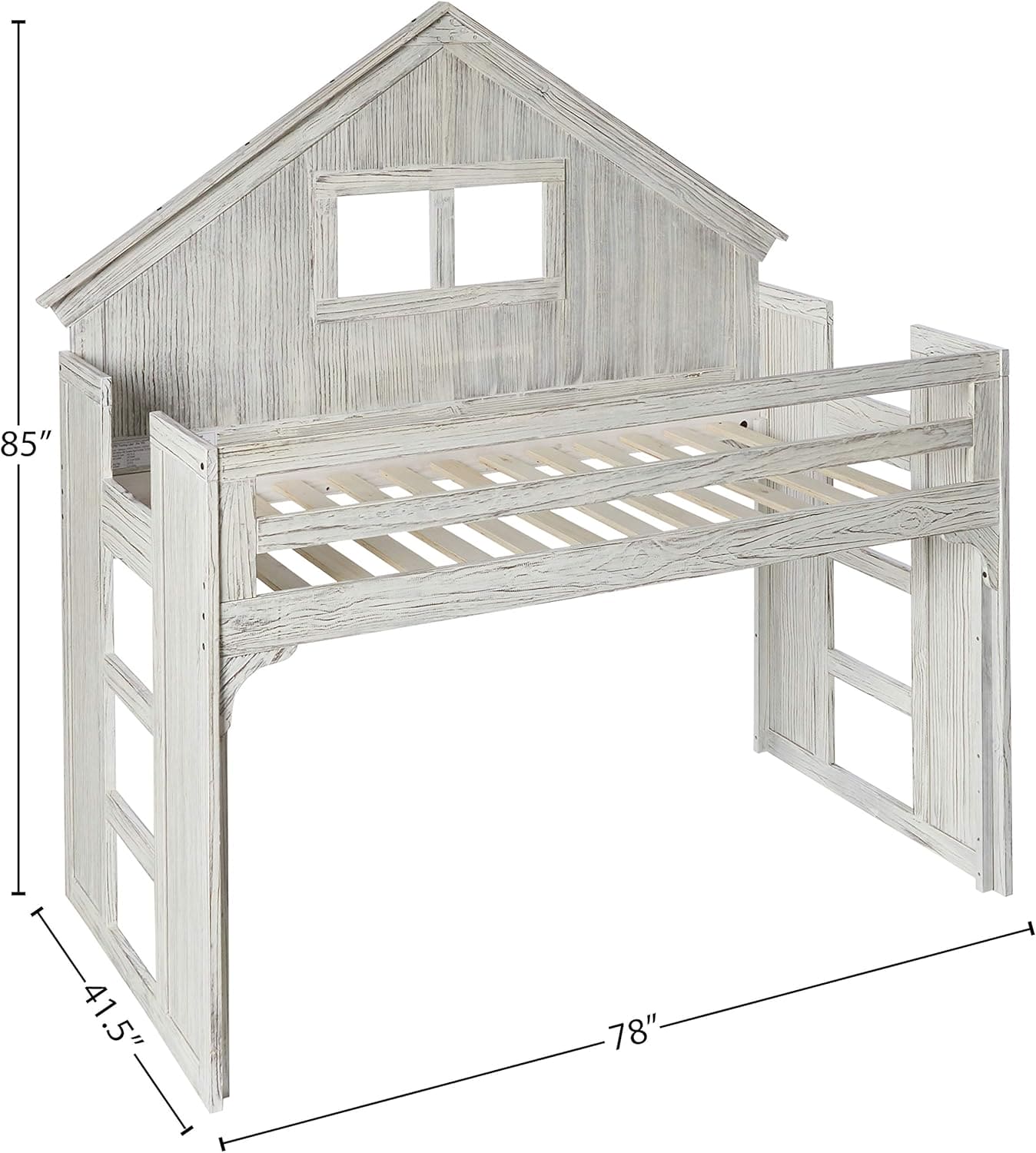 Donco Kids Club House Tall Loft Bed, Twin, Brushed Driftwood