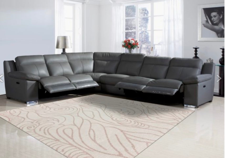 Jaguar Dark Grey TOP GRAIN LEATHER 3pc Power Reclining Sectional