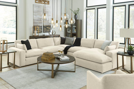 Elyza Linen 5pc Sectional Sofa w/ RAF Corner Chaise