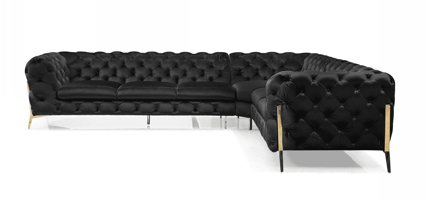 Divani Casa Sheila - Modern Black Velvet Sectional Sofa