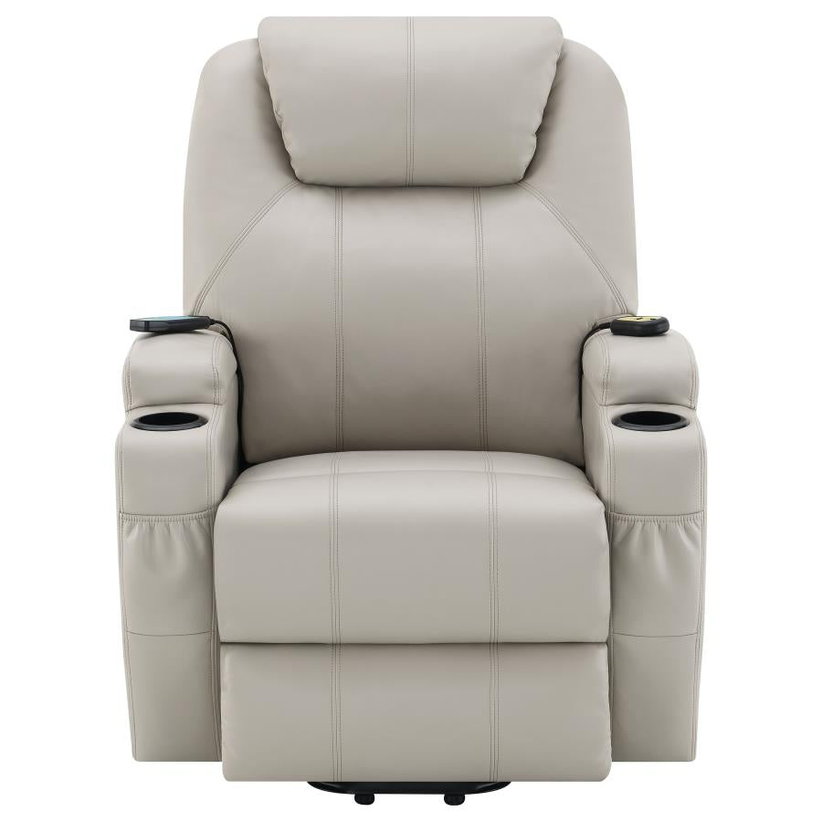 SANGER UPHOLSTERED POWER LIFT MASSAGE RECLINER CHAMPAGNE