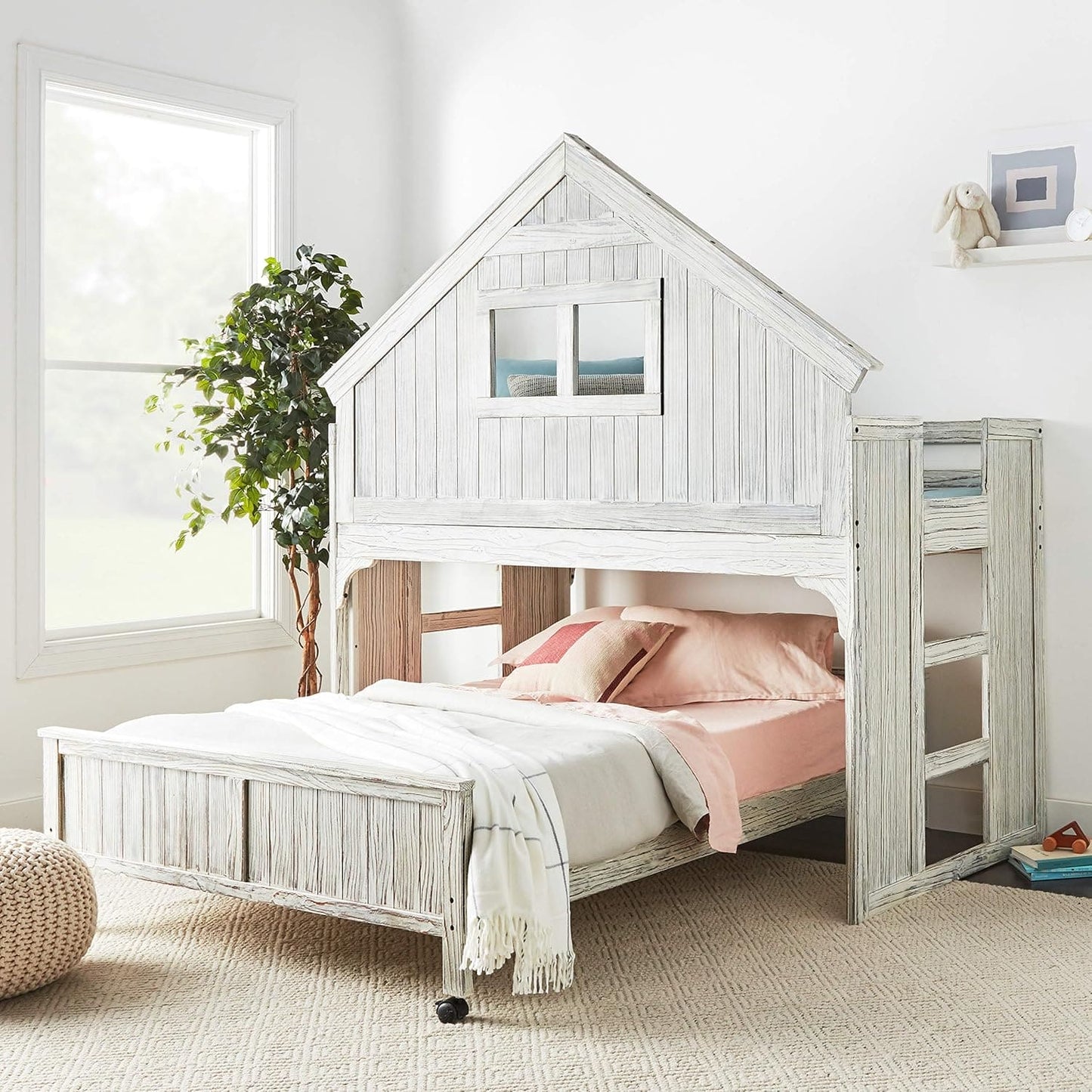 Donco Kids Club House Country Tall Twin Over Full Loft Bed with Caster in Brushed Driftwood Finish