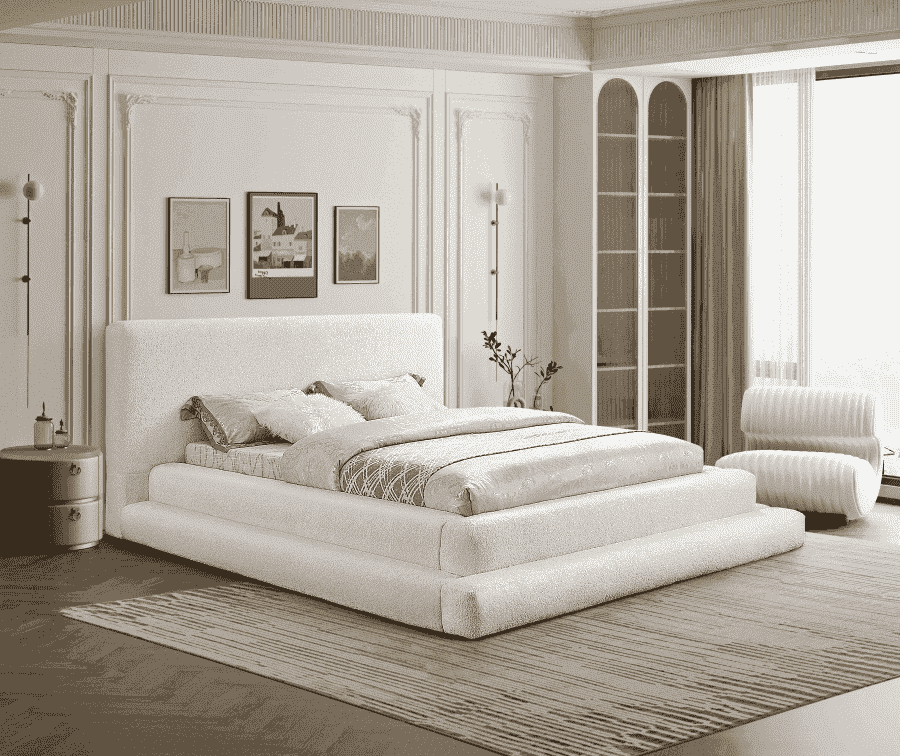 Dane Teddy Fabric Queen Bed - Cream