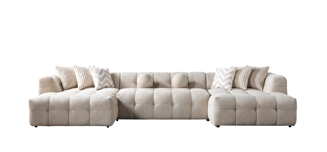 Ivy Sand Boucle Double Chaise 146" Sectional
