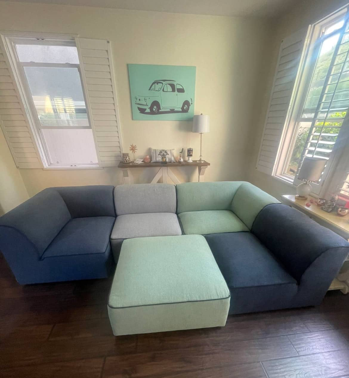 Divani Casa Polo - Modern Green + Blue + Grey Fabric Modular Sectional Sofa