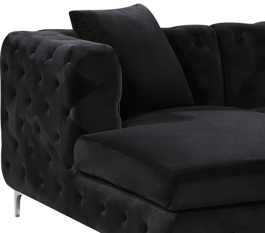 Gail 127" Velvet Upholstered 3pc. Sectional Black