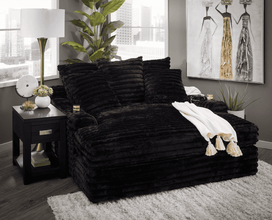 Fluffy Onyx Black Chaise Lounge