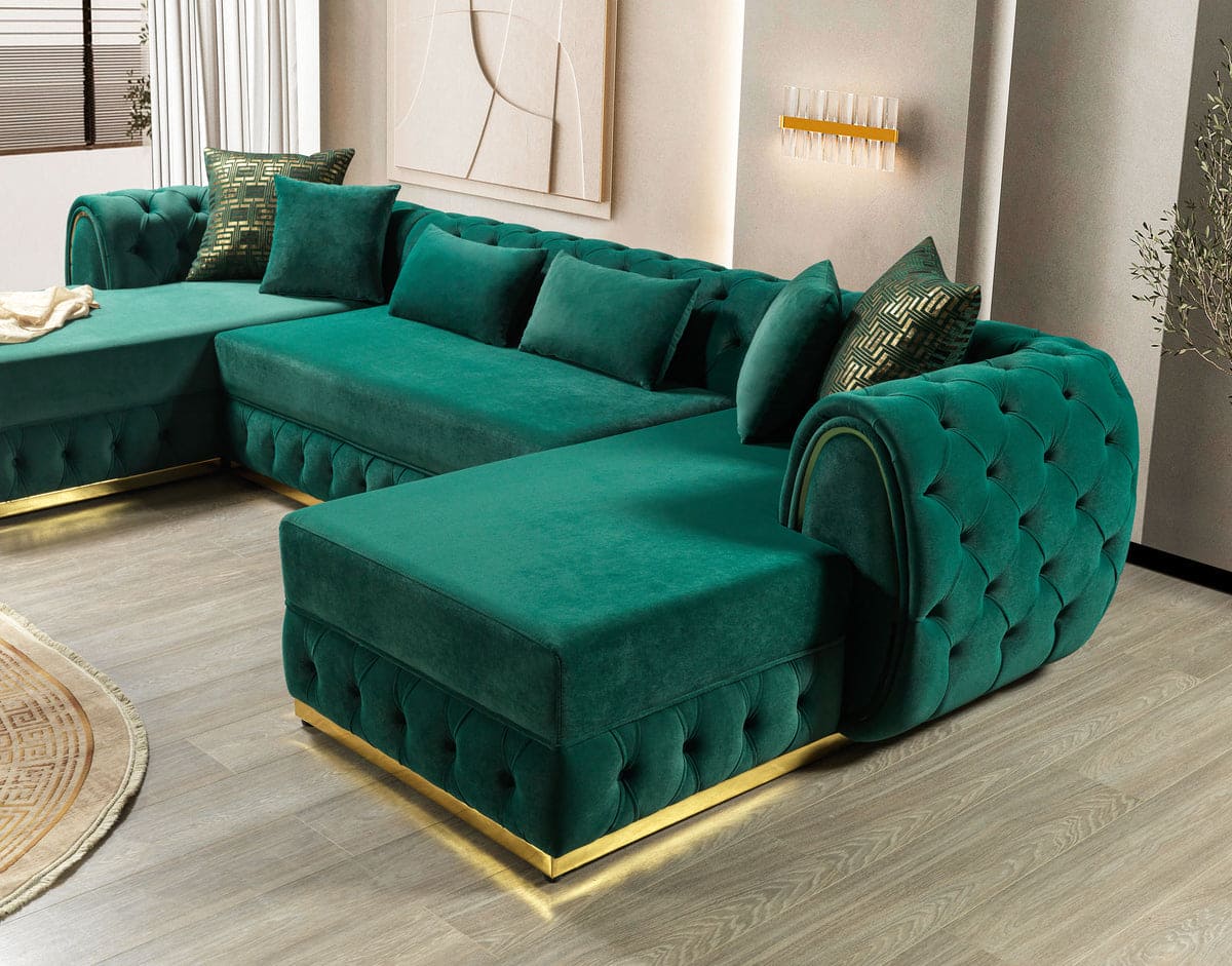 Jessie Green Velvet Double Chaise Sectional