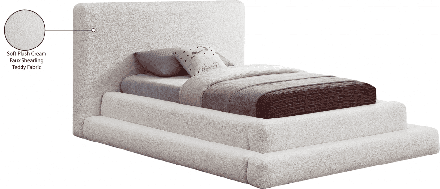 Dane Teddy Fabric Twin Bed - Cream