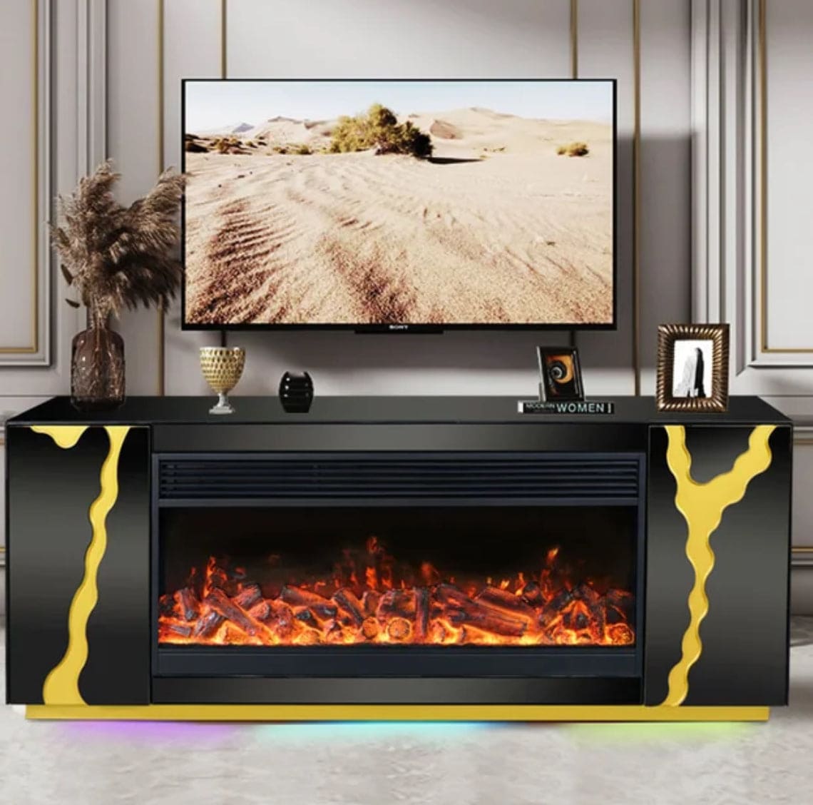 A804 TV STAND W/FIREPLACE (BLACK) **NEW ARRIVAL**