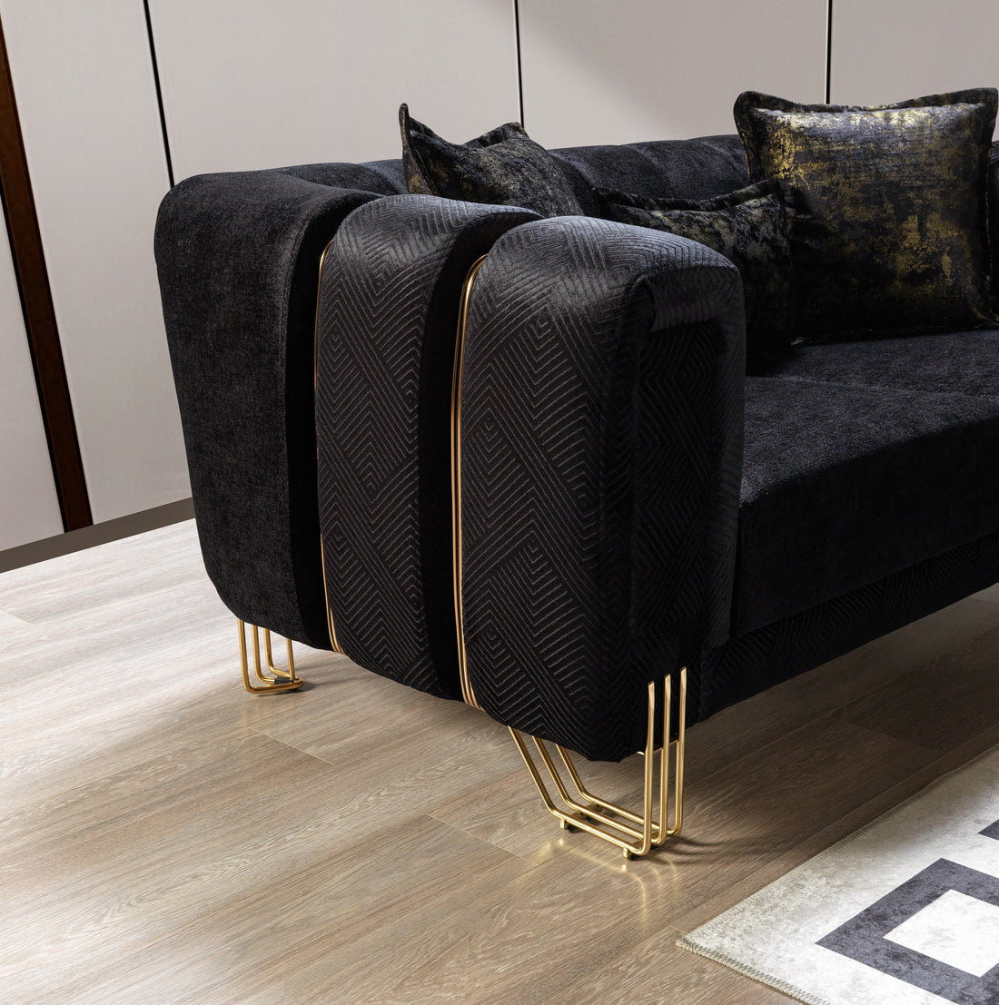 Santana Black Velvet Sofa 89”