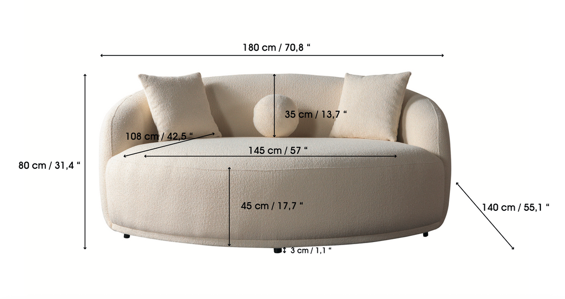 Bonita Ivory Boucle Round Sofa 71"