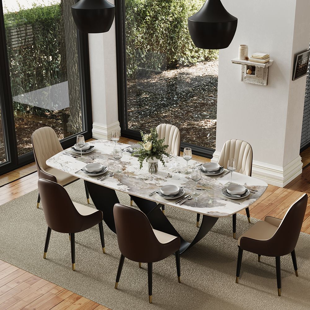 79" Modern Dining Table Set with 6 chairs