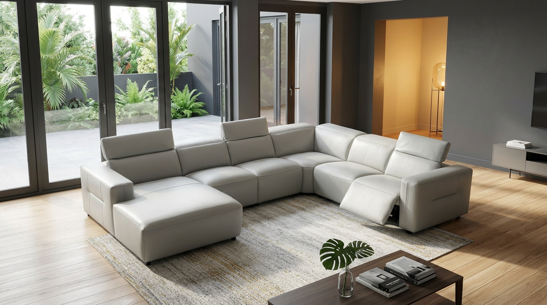 Noel Italian Leather/Match Power Reclining Sectional with Chaise