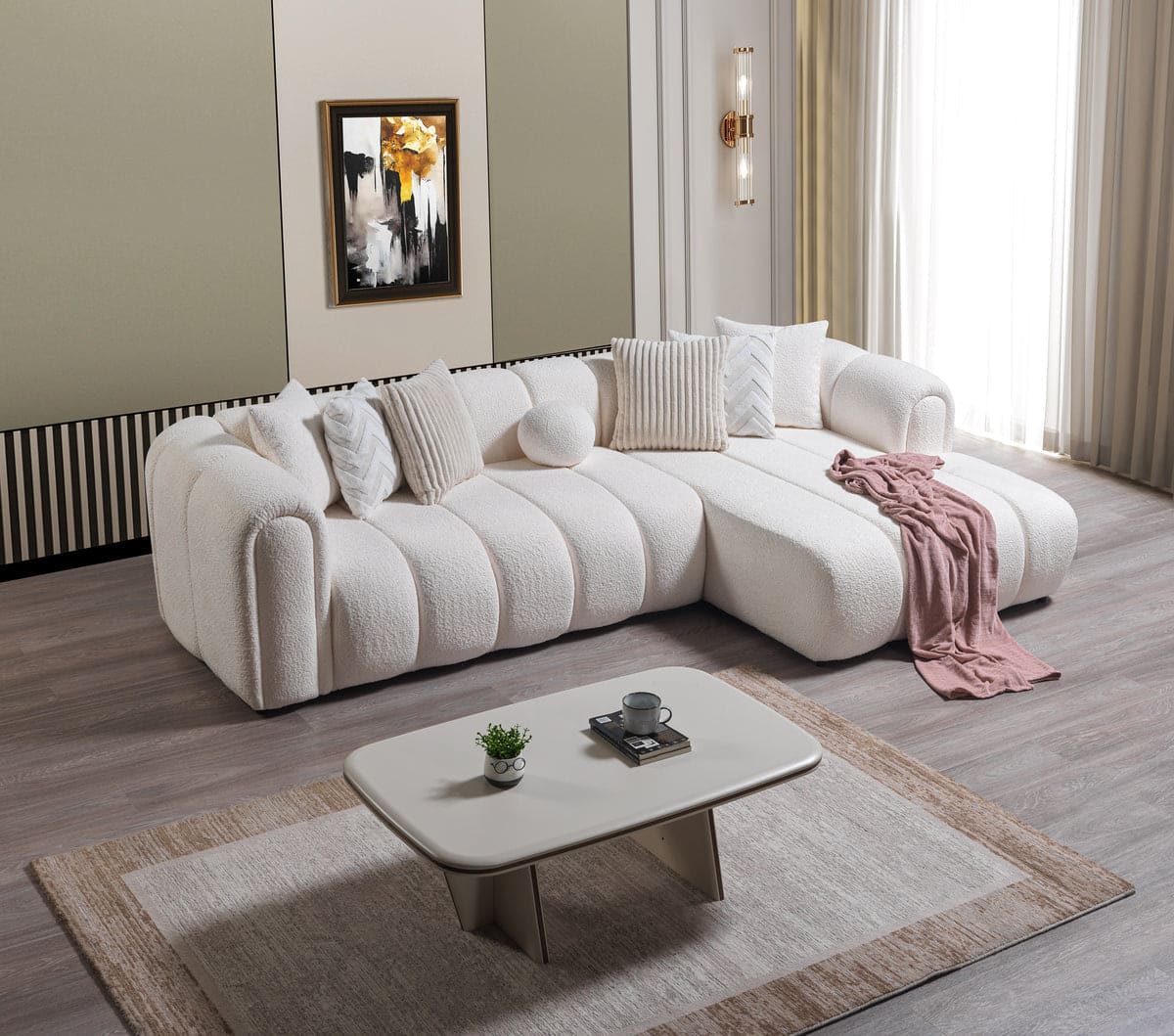 Lis Ivory Boucle RAF 115" Sectional