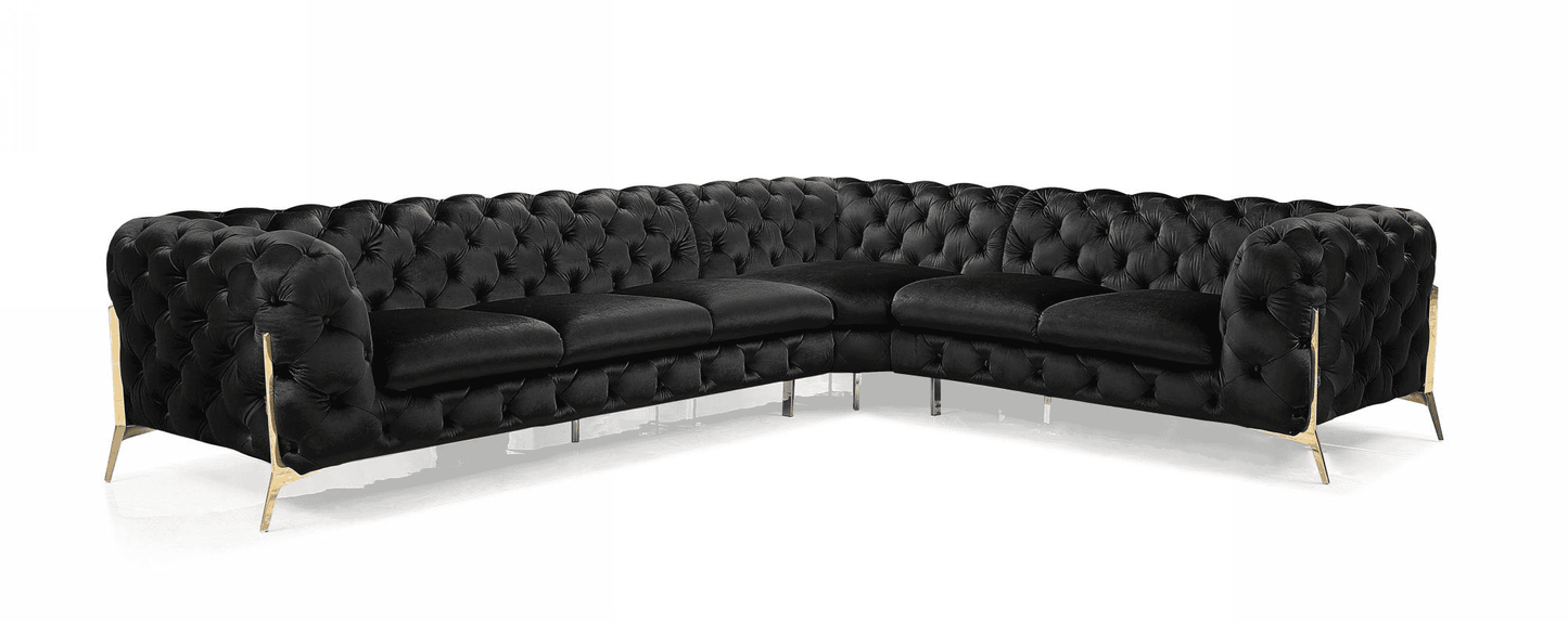 Divani Casa Sheila - Modern Black Velvet Sectional Sofa