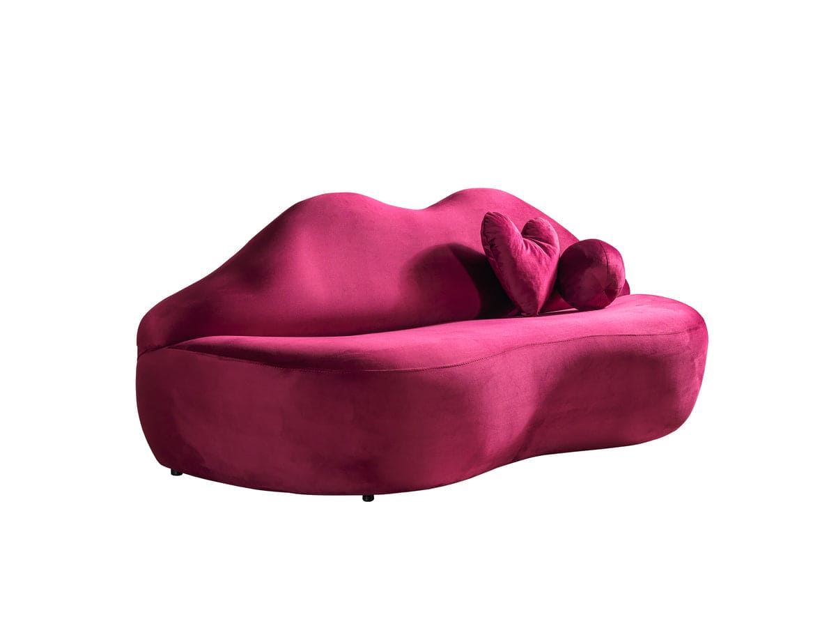 Lips Maroon Velvet Settee Loveseat 81"