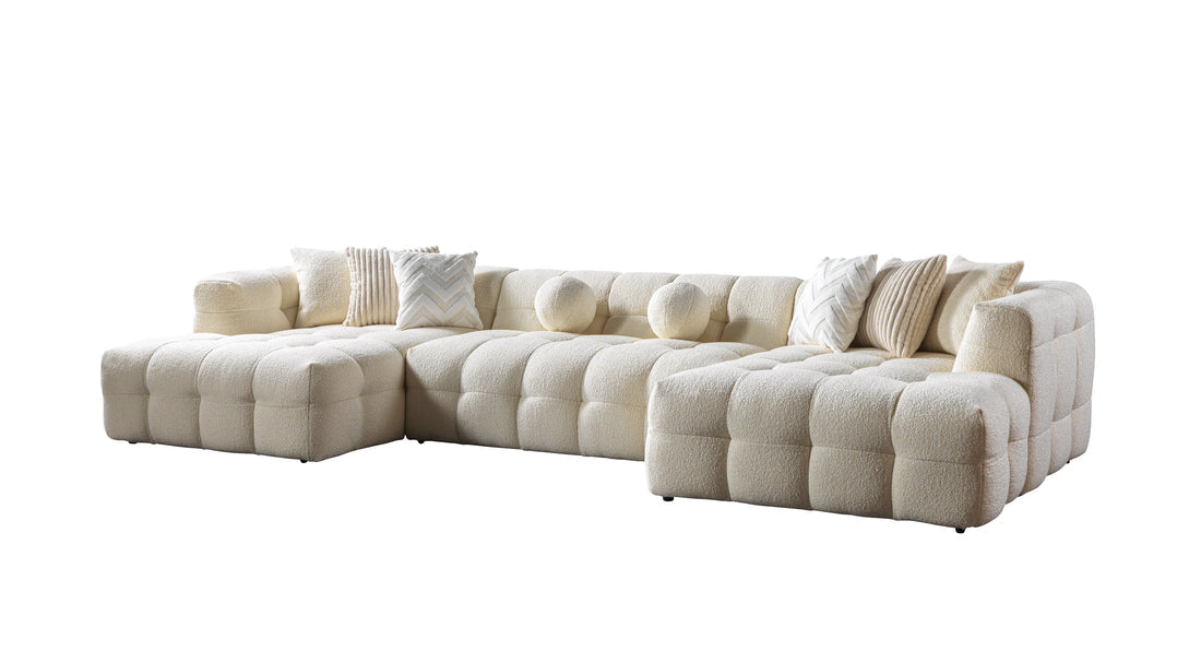 Ivy Ivory Boucle Double Chaise 146" Sectional