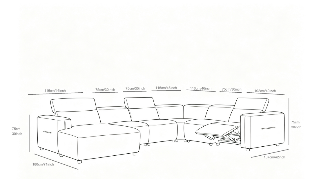 Noel Italian Leather/Match Power Reclining Sectional with Chaise